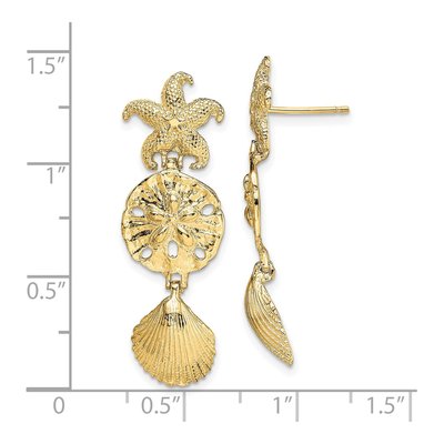 14K Yellow Gold Starfish Shell Sand Dollar Dangle Earrings – view 5