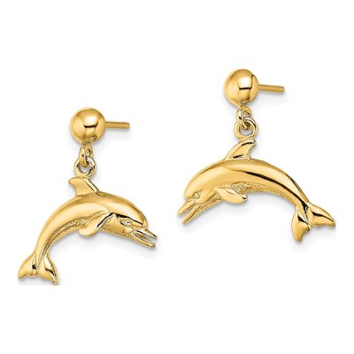 14K Yellow Gold Dolphin Dangle Earrings – view 3