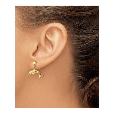 14K Yellow Gold Dolphin Dangle Earrings – view 4