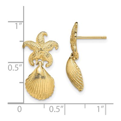 14K Yellow Gold Starfish Scallop Shell Dangle Earrings – view 5
