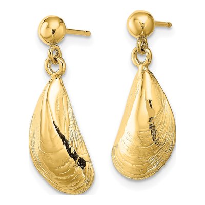 14K Yellow Gold Mussel Shell Dangle Earrings – view 3