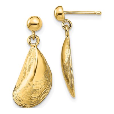 14K Yellow Gold Mussel Shell Dangle Earrings
