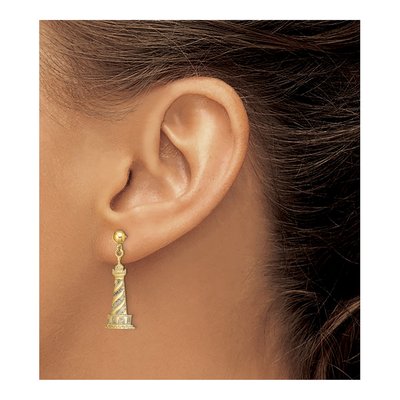14K Yellow Gold Cape Hatteras Lighthouse Dangle Earrings – view 4