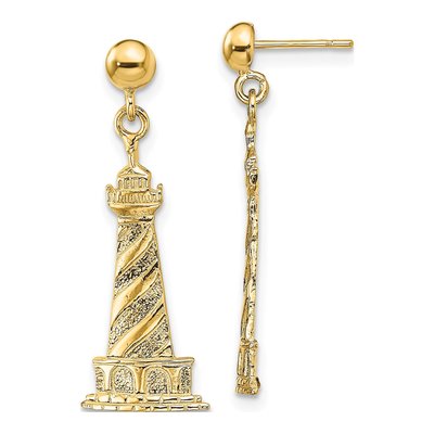 14K Yellow Gold Cape Hatteras Lighthouse Dangle Earrings