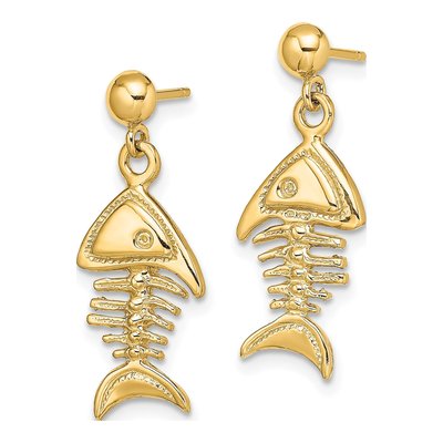 14K Yellow Gold 3-D Fishbone Dangle Earrings – view 3