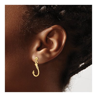 14K Yellow Gold 3D Fish Hook Dangle Earrings – view 4