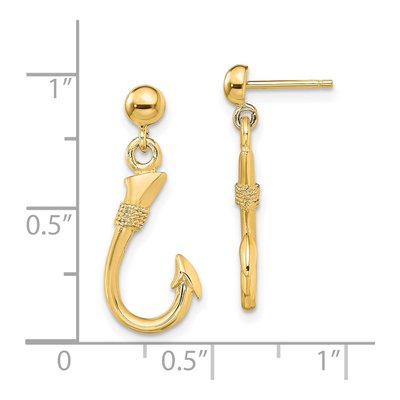 14K Yellow Gold 3D Fish Hook Dangle Earrings – view 5