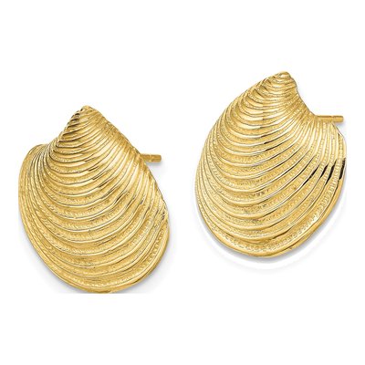14K Yellow Gold Textured Clam Shell Stud Earrings – view 3