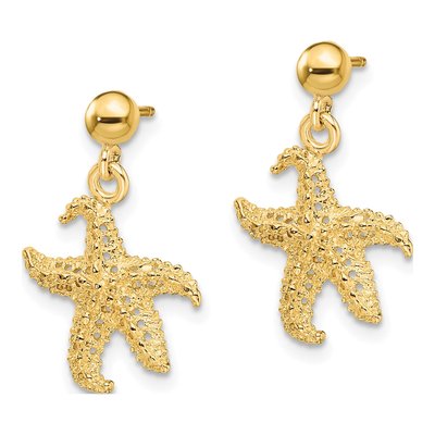 14K Yellow Gold 3D Starfish Dangle Earrings – view 3