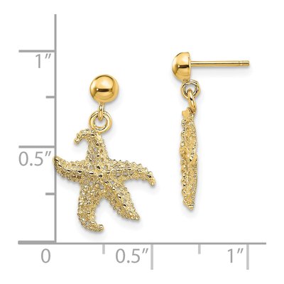 14K Yellow Gold 3D Starfish Dangle Earrings – view 5