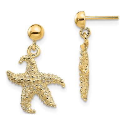 14K Yellow Gold 3D Starfish Dangle Earrings