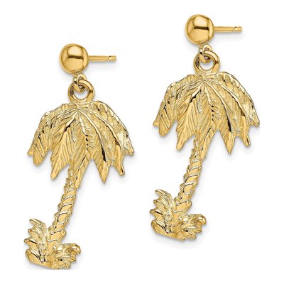 14K Yellow Gold Palm Tree Dangle Earrings – view 3