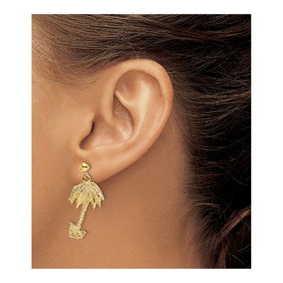 14K Yellow Gold Palm Tree Dangle Earrings – view 4