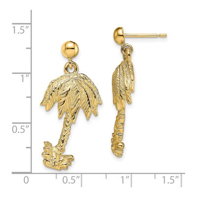 14K Yellow Gold Palm Tree Dangle Earrings – view 5