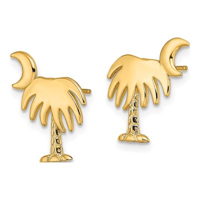 14K Yellow Gold Palm Tree Moon Stud Earrings – view 3