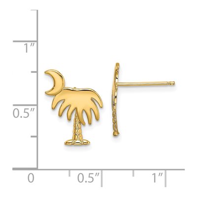 14K Yellow Gold Palm Tree Moon Stud Earrings – view 5