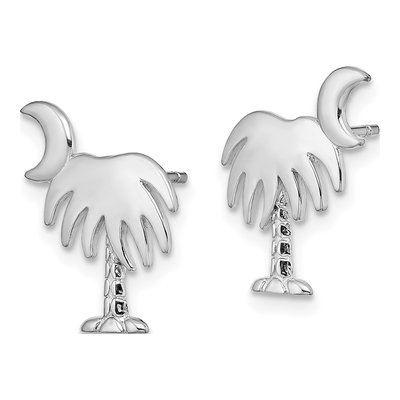 14K White Gold Palm Tree Moon Stud Earrings – view 3