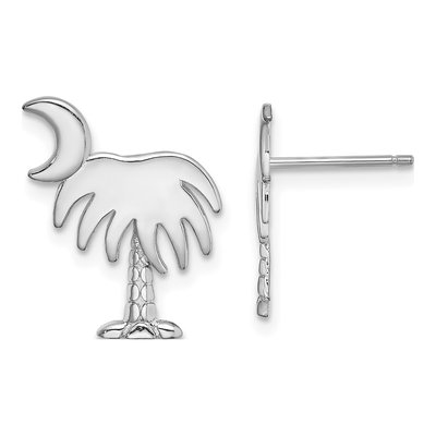 14K White Gold Palm Tree Moon Stud Earrings