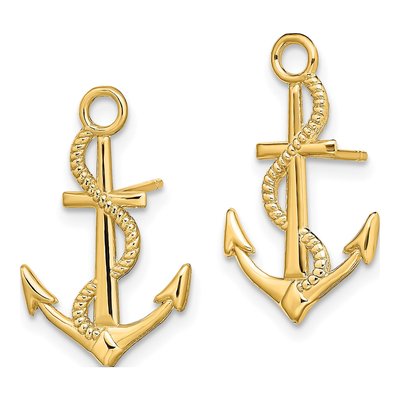 14K Yellow Gold Anchor Rope Dangle Earrings – view 3
