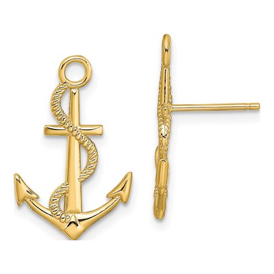 14K Yellow Gold Anchor Rope Dangle Earrings