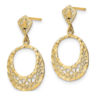 14K Yellow Gold Filigree Circle Dangle Earrings – view 3