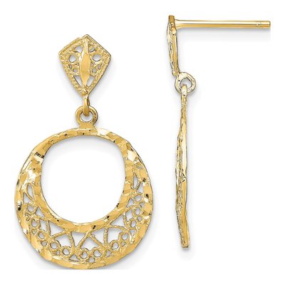 14K Yellow Gold Filigree Circle Dangle Earrings