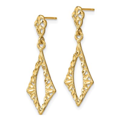 14K Yellow Gold Diamond-Cut Dangle Earrings – view 3