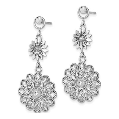 14K White Gold Sunflower Dangle Earrings – view 2