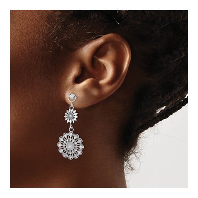 14K White Gold Sunflower Dangle Earrings – view 3