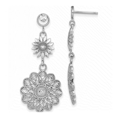 14K White Gold Sunflower Dangle Earrings