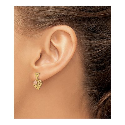 14K Two-Tone Gold Heart Flower Dangle Earrings – view 4