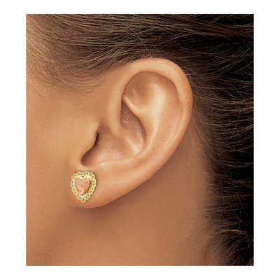 14K Two-Tone Gold Diamond-Cut Heart Stud Earrings – view 4