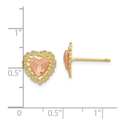 14K Two-Tone Gold Diamond-Cut Heart Stud Earrings – view 5