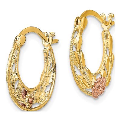 14K Two-Tone Gold 17mm Diamond-Cut Flower Hoop Earrings – view 3