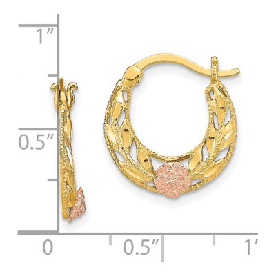 14K Two-Tone Gold 17mm Diamond-Cut Flower Hoop Earrings – view 5