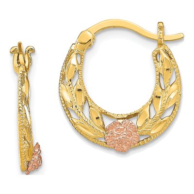14K Two-Tone Gold 17mm Diamond-Cut Flower Hoop Earrings
