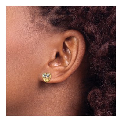 14K Yellow Gold Diamond-Cut Heart Flower Earrings – view 4