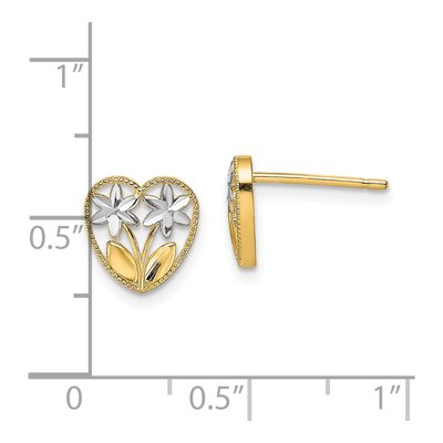 14K Yellow Gold Diamond-Cut Heart Flower Earrings – view 5