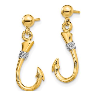 14K Yellow Gold Fish Hook Rope Dangle Earrings – view 3