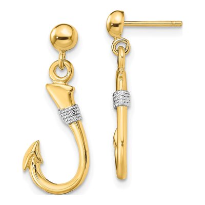 14K Yellow Gold Fish Hook Rope Dangle Earrings