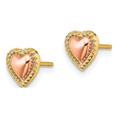 14K Two-Tone Gold Beaded Heart Stud Earrings – view 3