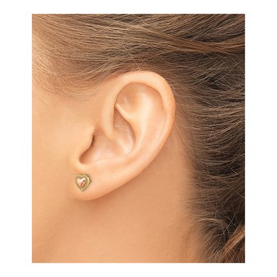 14K Two-Tone Gold Beaded Heart Stud Earrings – view 4