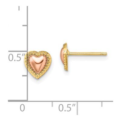 14K Two-Tone Gold Beaded Heart Stud Earrings – view 5
