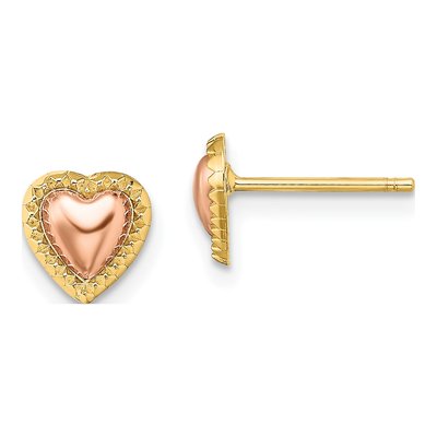 14K Two-Tone Gold Beaded Heart Stud Earrings