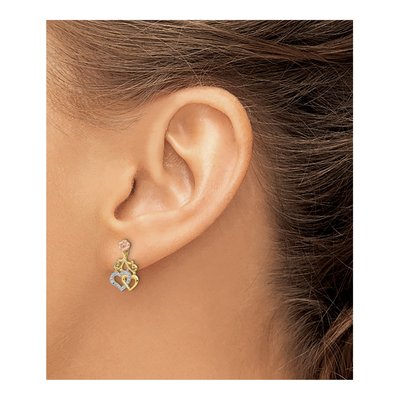 14K Two-Tone Gold Hearts Flower Dangle Earrings – view 3