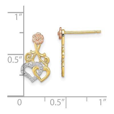 14K Two-Tone Gold Hearts Flower Dangle Earrings – view 4