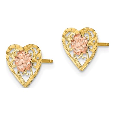 14K Two-Tone Gold Flower Heart Stud Earrings – view 3