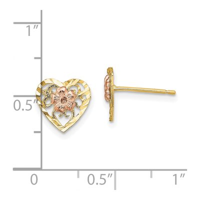 14K Two-Tone Gold Flower Heart Stud Earrings – view 5