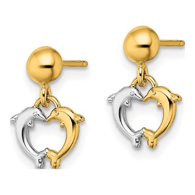 14K Yellow Gold Dolphin Dangle Earrings – view 3