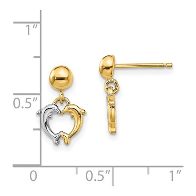 14K Yellow Gold Dolphin Dangle Earrings – view 5